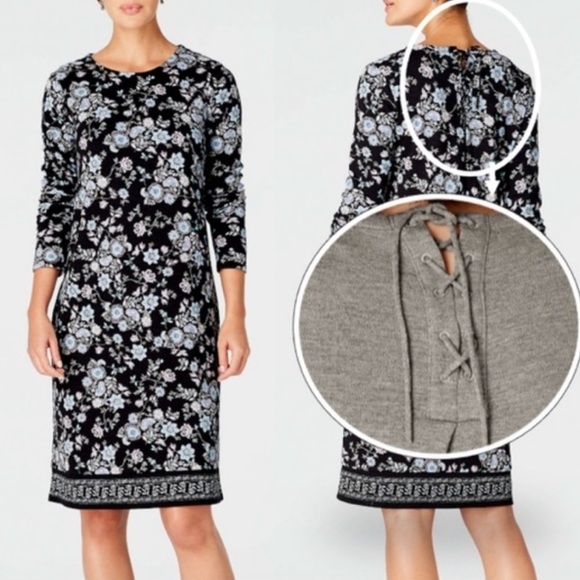 J. Jill Floral Lapis Batik Vines Dress size small shift dress pockets Preowned - Picture 1 of 9